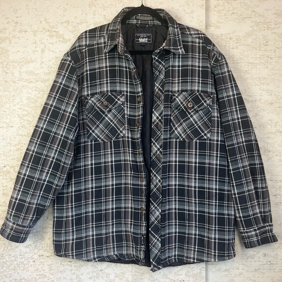 Vintage Levi Plaid Flannel Shacket Shirt Jacket Large Quilted Grunge Button Down - Picture 1 of 16